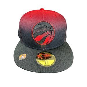 Toronto Raptors NBA New Era 59Fifty Back Half Black Red Fitted Hat Cap Sz 7 1/2